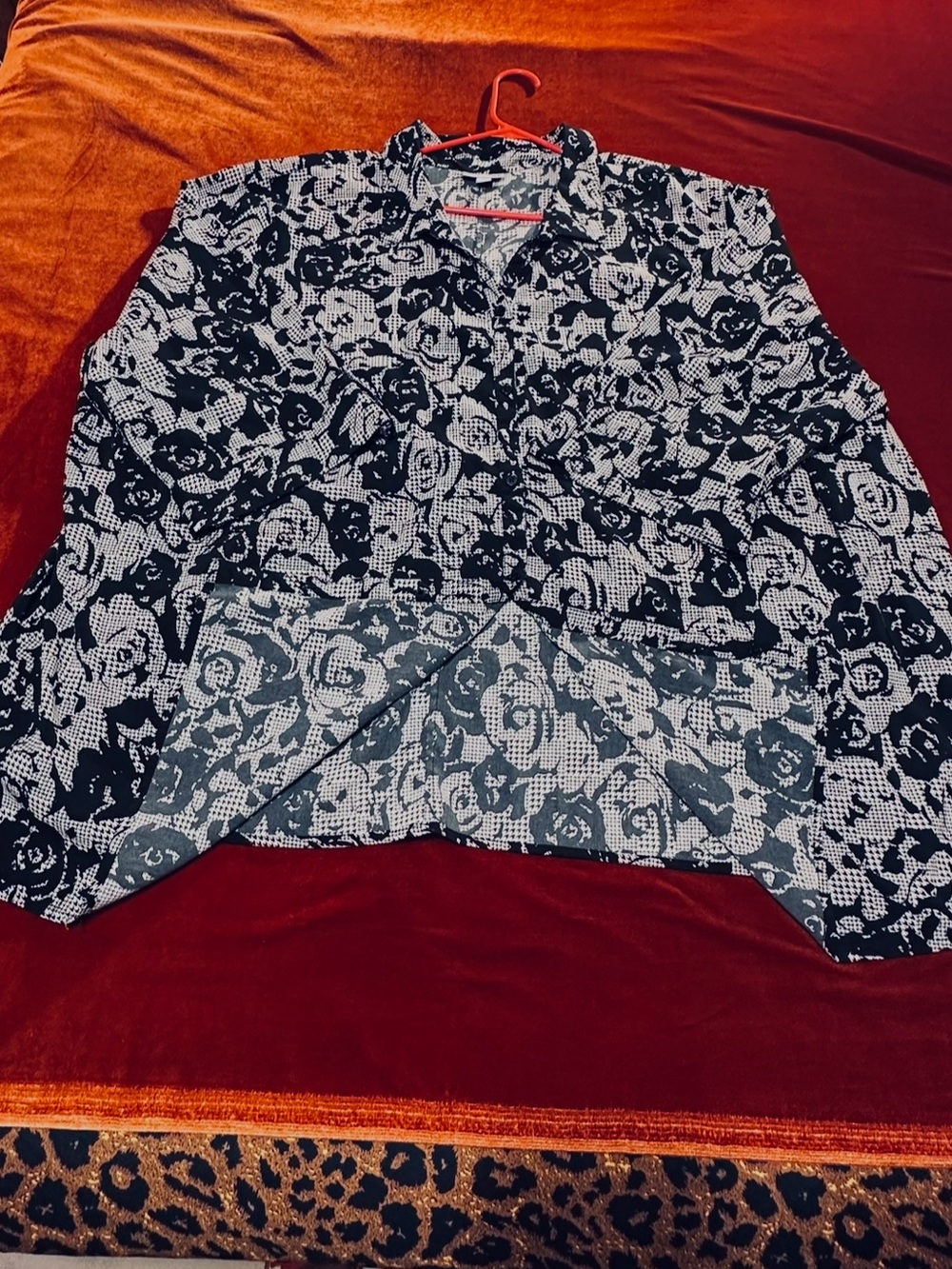 Catherines Black and White Floral Button-Front Shirt